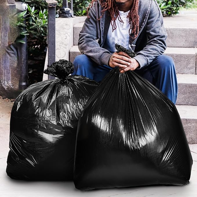 YARNOW 50 Pack Heavy Duty Trash Bags Black Trash Bags Contractor Bags Outdoor Garbage Bags (47 x 55 Inch)