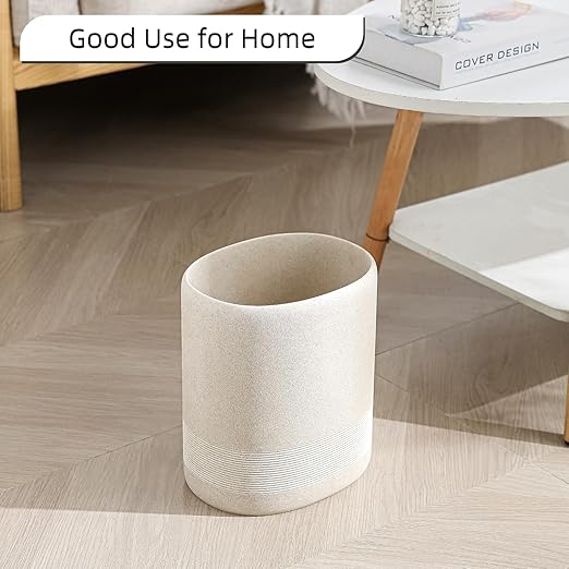 Trash Can 1.6 Gallon Small Bathroom Trash Can Simple Oval Stone Look Garbage Bin Decorative Waste Basket for Kitchen Office Home Decor Bedroom Living Room (Beige)