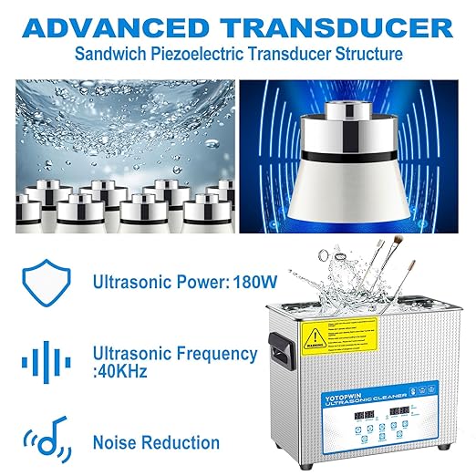 Digital Ultrasonic Cleaner with Timer&ampHeater Power 180W Ultrasonic Carburetor Cleaner Machine Ultrasonic Carb Cleaner for Repairing Tools Automotive Parts Cleaning Equipment (6.5L)