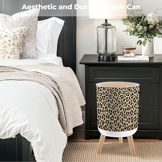 Bathroom Trash Can with Lid Leopard Design Garbage Bin Waste Basket for Kitchen Office Bedroom Decoration Diaper Pail 1.8 Gallon