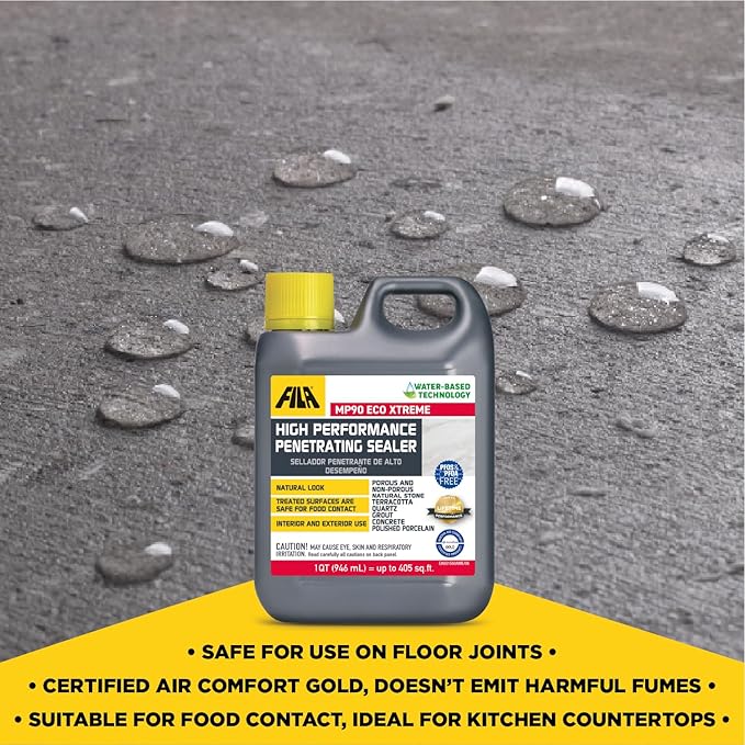 FILA Natural Stone Sealer MP90 ECO Xtreme Natural Look Sealer and Stain Protector Ideal for All Natural Stone Polished Porcelain Tile and Grout Eco-Friendly Water Based 1 QT