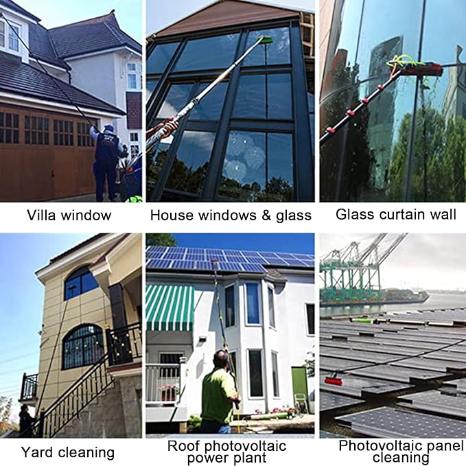 Telescopic Water Fed Brush Extendable Long Reach Window Cleaner Equipment Suitable for Window Glass Solar Panel35cmbrush-30FT/9M
