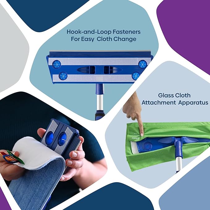 Silva Microfiber Mop Set with Reusable Microfiber Pads (Wet/Dry/Wall) | 360 Rotating Mop Head | Sturdy Extra Long Adjustable Metal Pole | Ergonomic Soft-Sponge Handle | Blue | Floor Wall Tile
