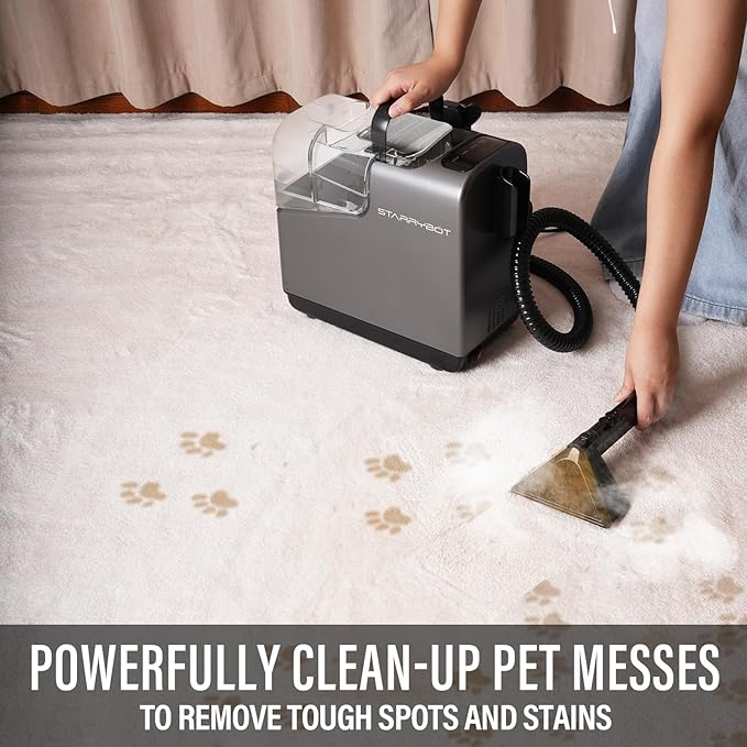 Portable Carpet Cleaner Machine with Steam and Heating Techology18Kpa Powerful Suction with Versatile Tools for Pets CouchSpot Cleaner for Stairs/Furniture/Rug(Gray)