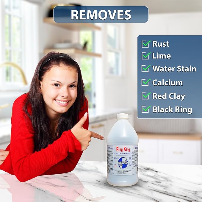 Amazon Brand - Ring King Toilet Bowl Cleaners | Pack Of 6 Toilet Bowl Cleaner Liquid 64oz Fast Acting Bathroom Cleaner For Calcium Water Rust Red Clay &amp Lime Stains – No Scrubbing