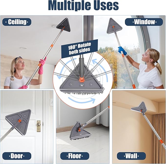 80 Extendable Wall Cleaner Mop with Rotating Head | 3-in-1 Adjustable Wall Mop with Microfiber Pads &amp Gloves | 360° Wall Cleaner with Long Handle for Windows Floors &amp Baseboards