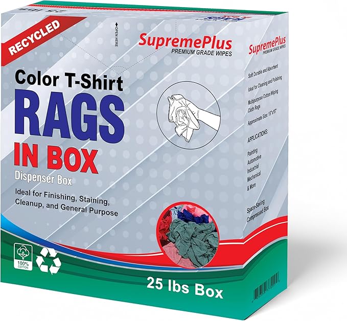 Recycled Color Knit Cleaning Rags (2 x 25 lbs. Compressed Box) – Shop Cloths Bulk for Workshops Mechanics Painters and Home Use Multipurpose Cotton T-Shirt Rags