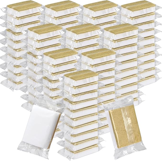 Tioncy 100 Pcs Individually Wrapped Sponges Kitchen Bulk Brown Dish Non Scratch Scrub Sponges Dual Sided Cleaning Dish Scrubber for Washing Dishes Pots Pans Sinks Stoves Appliances Car Bike