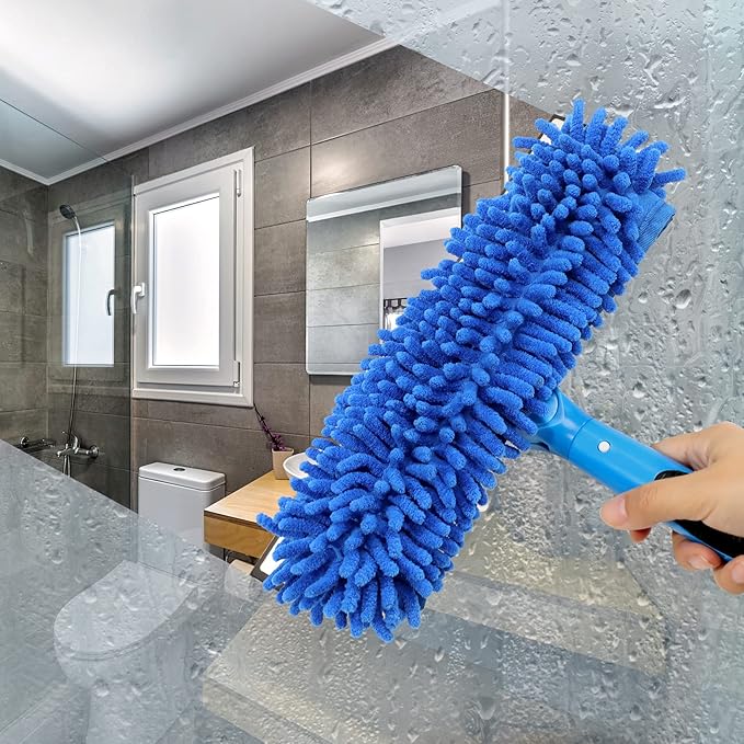 VITEVER Professional 69'' Window Squeegee Cleaner Tool with Extension Pole 2-in-1 Squeegee for Window Cleaning Kit with Scrubber and Rotating Head 1 Blade 2 Scrubber