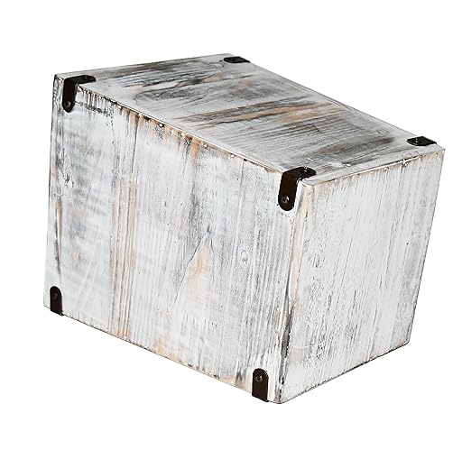 Owlgift Decorative Rustic Whitewashed Wood Trash Can Farmhouse Stylish Wooden Waste Basket Near Desk Square Garbage Cans Trashcan with Metal Brackets for Office Bedroom &amp Bathroom
