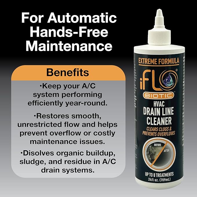 iFLO® Extreme A/C Drain Line Cleaner – Fast-Acting Long-Lasting HVAC System Solution for Tough Clogs &amp Buildup – Professional Liquid Drain Cleaner and Clog Remover 24oz Bottle 1 Pack