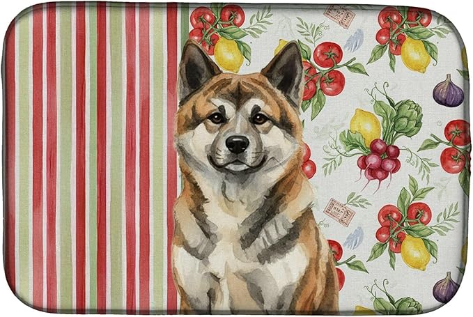 Caroline's Treasures Brindle Akita Vegetables Dish Drying Mat Absorbent Dish Drying Mat Pad for Kitchen Counter Dish Drainer Mat for Countertop 14 x 21 Multicolor