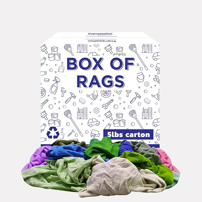 Recycled Color Knit Cleaning Rags (5 lbs. Box) – Shop Cloths Bulk for Workshops Mechanics Painters and Home Use Multipurpose Cotton T-Shirt Rags