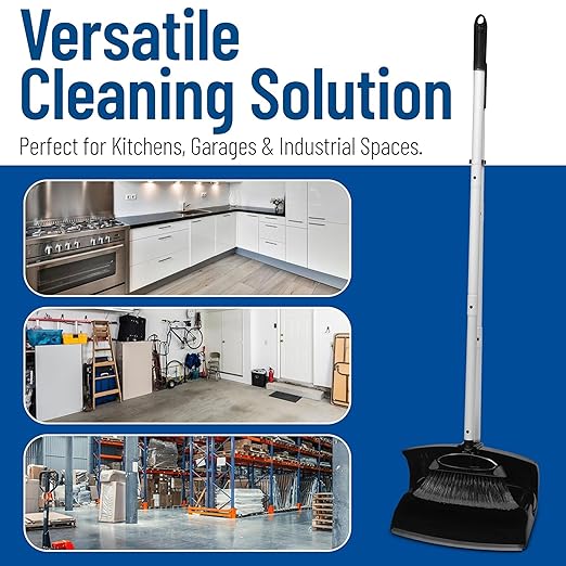 Carlisle FoodService Products Duo-Pan Upright Dust Pan and Broom Set with Adjustable Broom Head for Floor Cleaning Restaurants and Janitorial Use 36 x 11.8 x 41 Inches Black (Pack of 4)