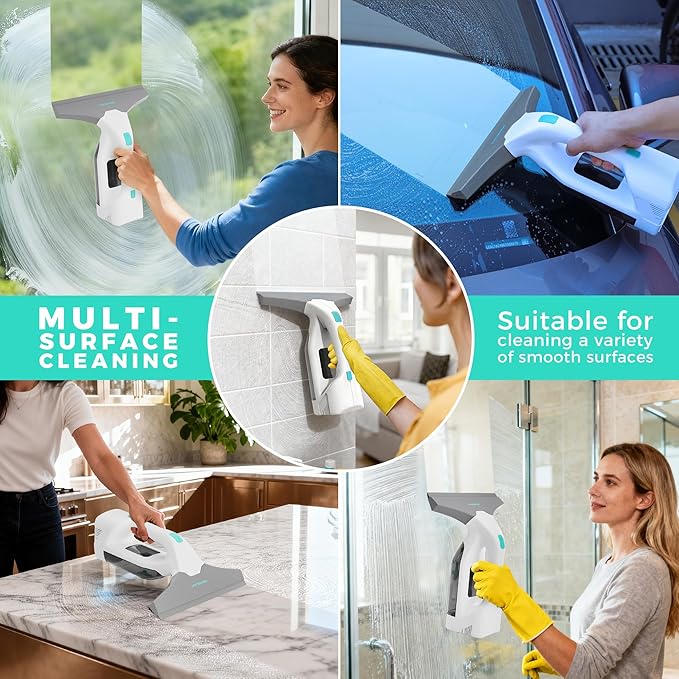 HAUSHOF Electric Window Vacuum Squeegee 11 Vacuum Squeegee Cordless Cleaner Tool Set Window Vac with 300ml Spray Bottle &amp 100ml Water Tank for Mirror Countertop Showers