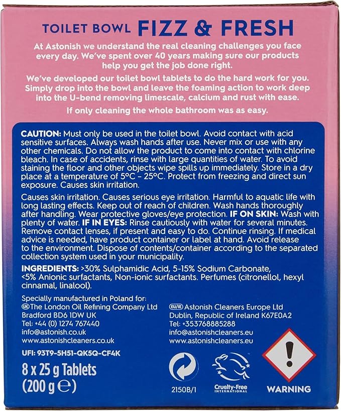4 Pack Of Astonish Toilet Bowl Fizz &amp fresh Deep Cleaning Foam Action (Pink Peony Fresh) 32 Tablets In Total