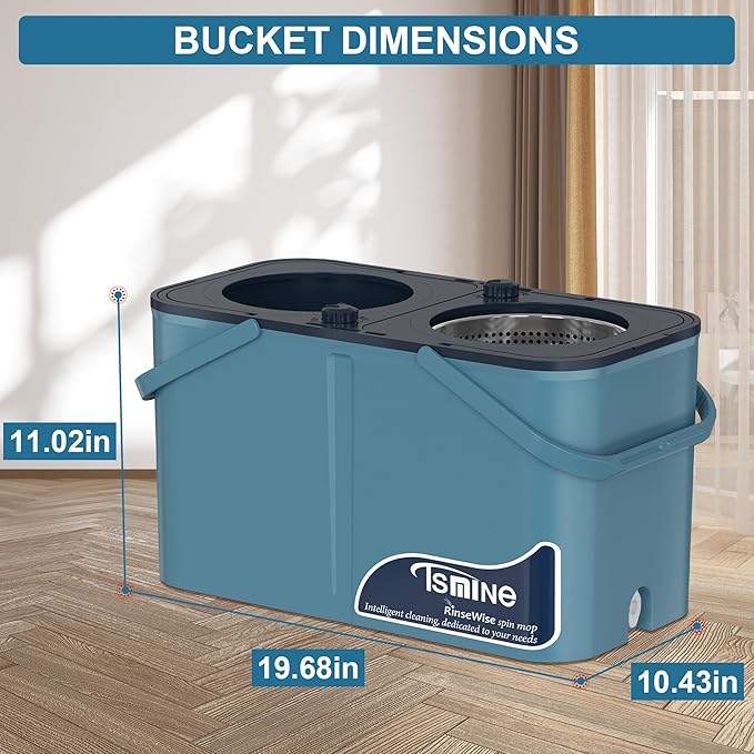 Gen 1 Large-Capacity Spin Mop and Bucket – for Big Homes &amp Deep Cleaning Days4-Chamber System Separates Dirty &amp Clean Water 2-GAL Heavy-Duty Design with Wheels &amp 10 Refill Mop Heads - Bl