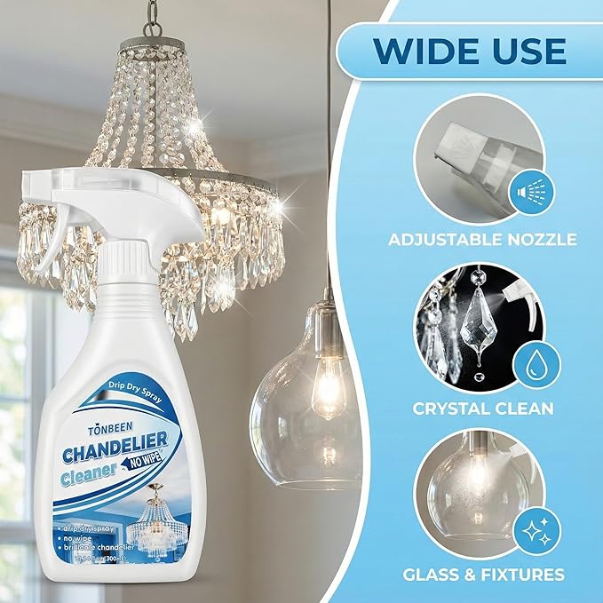 Chandelier Cleaner Drip Dry Spray No Wipe Formula for Crystal Chandeliers Streak-Free Spray-On Cleaner for Glass &amp Decorative Lighting Fixtures Surface-Friendly on Crystal 10.14 oz