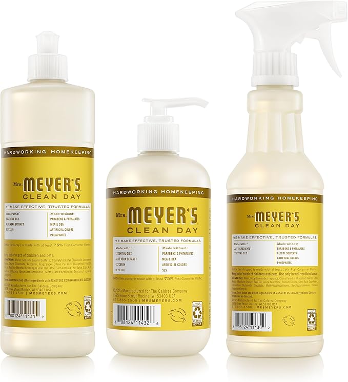 Mrs. MEYER'S CLEAN DAY Kitchen Basics Set Daisy Scent Cleaning Supplies includes Hand Soap (12.5 Fl Oz) Dish Soap (16 Fl Oz) and Multi-Surface Cleaner (16 Fl Oz)