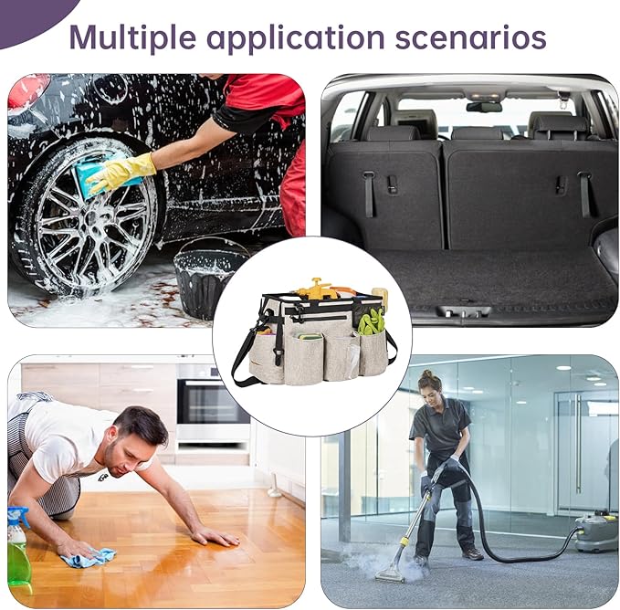 Wearable Cleaning Caddy Bag for Cleaning SuppliesLarge Capacity Cleaning Organizer White