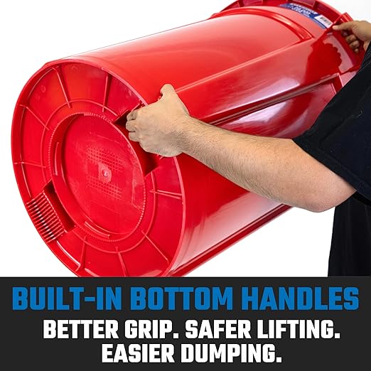 Magnum 55 Gallon Trash Can High-Vis Red Construction Grade Heavy Duty Plastic Jobsite Ready for Handling and Holding Garbage CMTC-C000-55R05 (5 Pack)