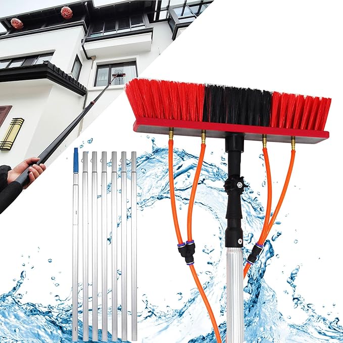 Telescopic 4m/13.1FT Water Fed Window Cleaning Pole Kit for Outdoor High Windows Glass Cleaner Solar Panel Cleaner Includes Cleaning Equipment and Tools