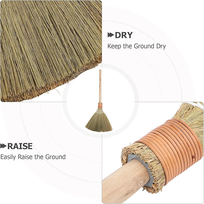 LOGOFUN Detachable Straw Broom for Hardwood Floors 74x30cm Lightweight Indoor Sweeper Living Room Kitchen