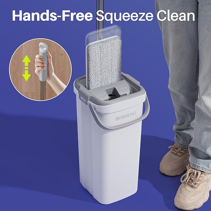 Mop and Bucket Set Flat Mops for Floor Cleaning Wall Mop with 60 Extensible Handle Hardwood Floor Mop with 4 Microfiber Pads