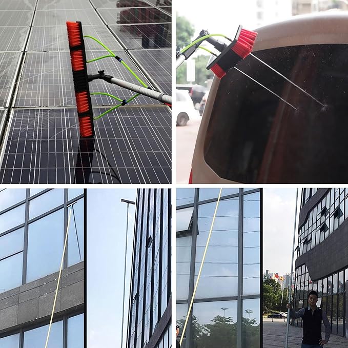 Window Cleaning Pole 3-12m Extendable Window Cleaning KitWindow Cleaning Pole with 20m Water Supply Hose30cm/50cm Brush HeadRoof Cleaning Tools