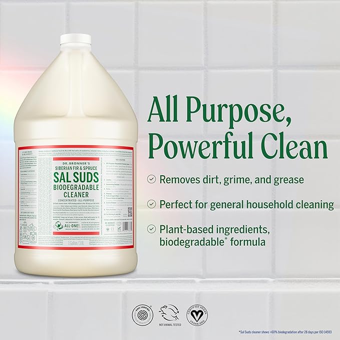 Dr. Bronner's - Sal Suds Biodegradable Cleaner (1 Gallon) - All-Purpose Pine Cleaner for Floors Laundry and Dishes Concentrated Cuts Grease and Dirt Powerful Formula