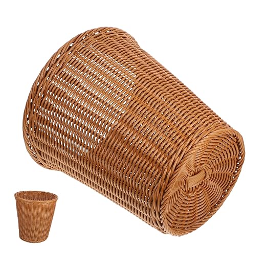 Cabilock 1Pc Woven Rattan Trash Can Decorative Wastebasket for Home Office Chic No Lid Storage Container Multi Functional Rattan Style Garbage Bin Practical Elegant Decor