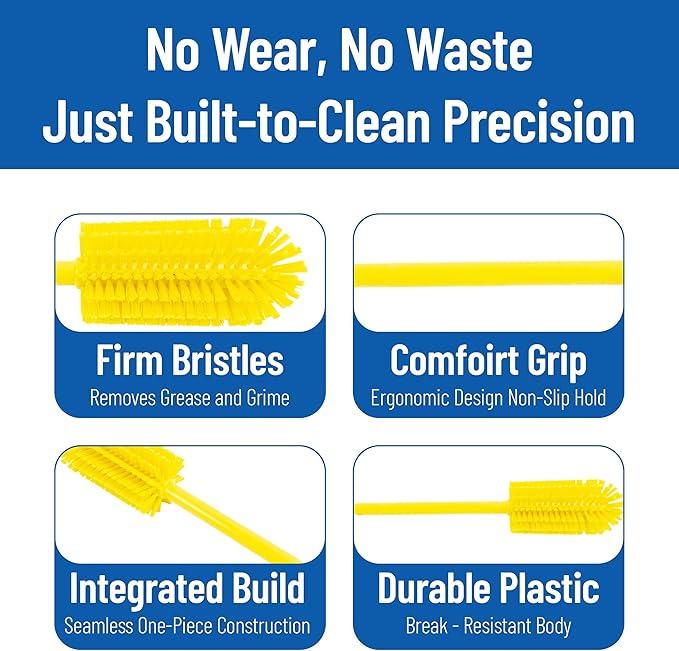 SPARTA Large Water Bottle Brush Ideal for Wide-Mouth Jars Bottles and Tumblers Dishwashing Tool with Handle for Home and Commercial Kitchens Plastic 16 Inches Yellow (Pack of 4)