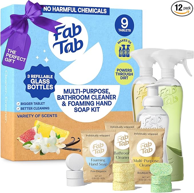 Fab Tab Home Starter Kit - Natural Cleaning Products - Household Cleaners - All-Purpose Cleaner Tablets - Plant-Based Plastic-Fee - No Harsh Chemicals | Cleaning Kit