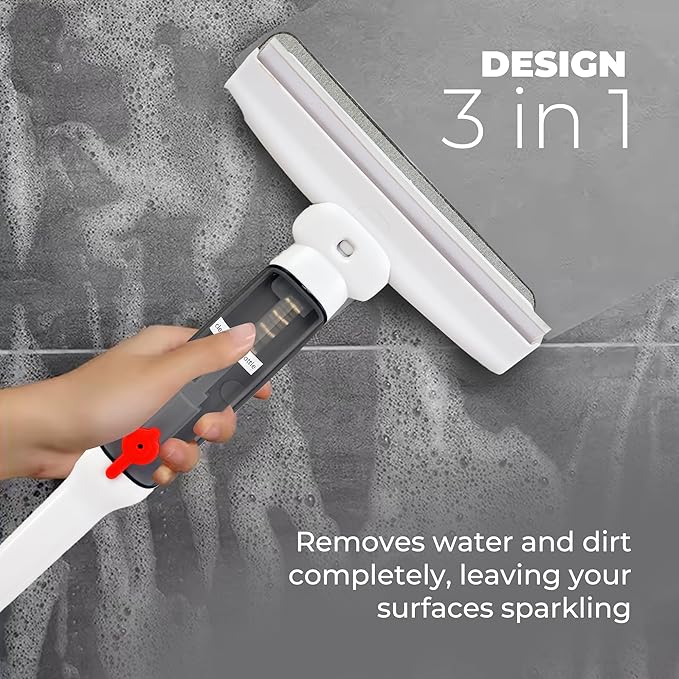 Window Cleaner with Front and Rear Cleaners + Expandable Sprayer - Window Vacuum Squeegee - Complete Kit for Glass Windows and Mirrors Quick Drying- Window Cleaner Tool - Car Window Cleaner Spray