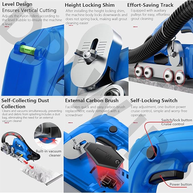 Electric Tile Gaps Crevice Cleaning Machine to Remove Old Grout and Cement Tile Joint Cleaner Tile Joint Cleaning Machine Automatic Rebound for Tile Maintenance seamopening-2.0mm