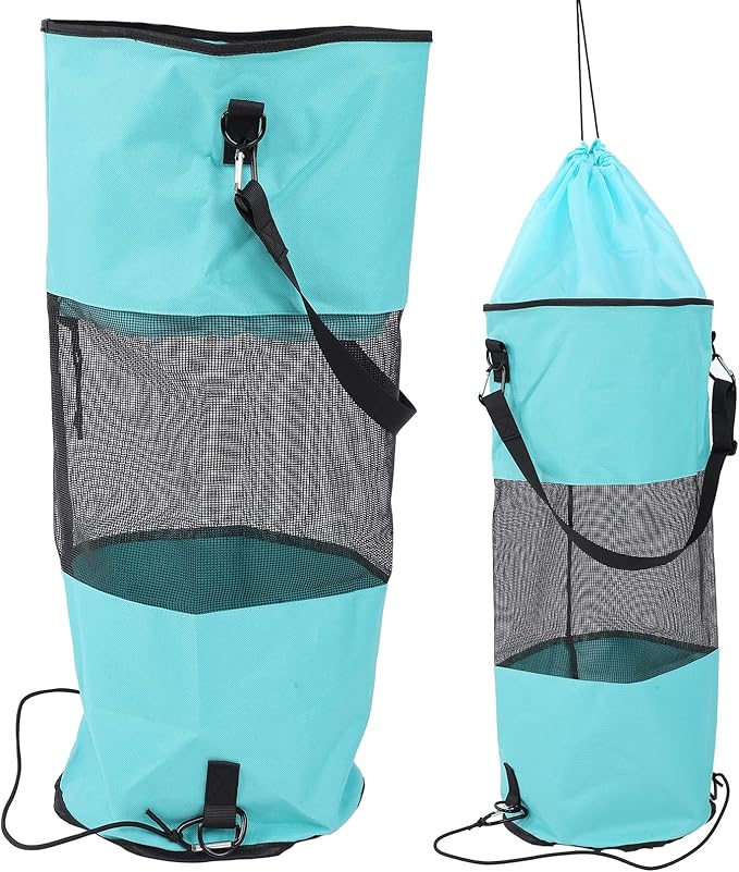 Reusable Waterproof Boat Trash Bags Portable Mesh Garbage Storage 33.1 Inch Height 10.2 Inch Diameter - Durable Tear Resistant Material Easy to Hang and Clean Ideal for (Blue)