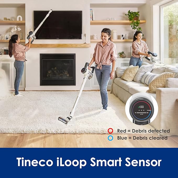 Tineco Pure ONE S15 Essentials Cordless Vacuum Cleaner Stick Vacuum Rechargeable with Anti-Tangle Brush LED Headlights for Hard Floor Pet Hair &amp Home Cleaning
