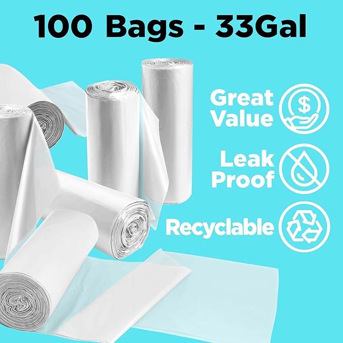 ToughBag 30-33 Gallon Clear Trash Bags (100 Count) Recycling Bag Garbage Can Liners – Clear Trash Bags 30+ Gallon - Made In USA