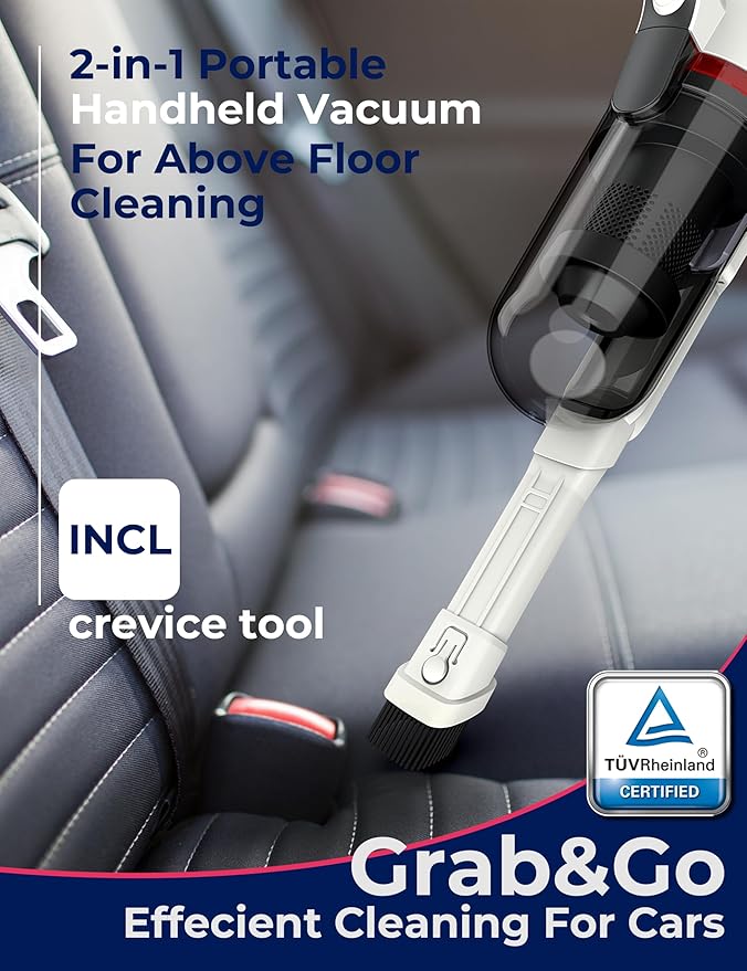 Roomie Tec SlimVac Pro Cordless Vacuum Cleaner for Home - 2200mAh Battery High Suction Power Lightweight Detachable Handheld with HEPA Filter – Multi-Surface Cleaning for Carpets Hard Floors Cars