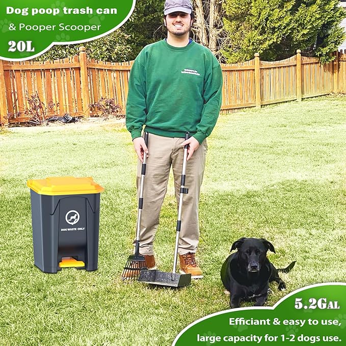 Outdoor Dog Poop Trash Can with Pooper Scooper &amp 60 Free Poop Bags -20 L/5.2 Gallon Dog Waste Trash Can Pet Waste Disposal Station with Inner Bucket - Metal Dog Pooper Scooper Great Dogs