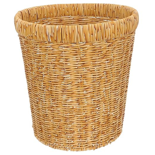 Multi-Functional Woven Wastebasket Rattan Trash Can Sundries Basket for Pastoral Style