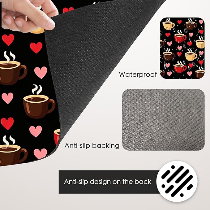 Nuxovilar Coffee Bar Mat Natural Rubber &amp Canvas Fabric 16.92 x 31.1 Coffee &amp Heart Print Bar Accessories Decorative Mat Home Kitchen Breakfast Nook