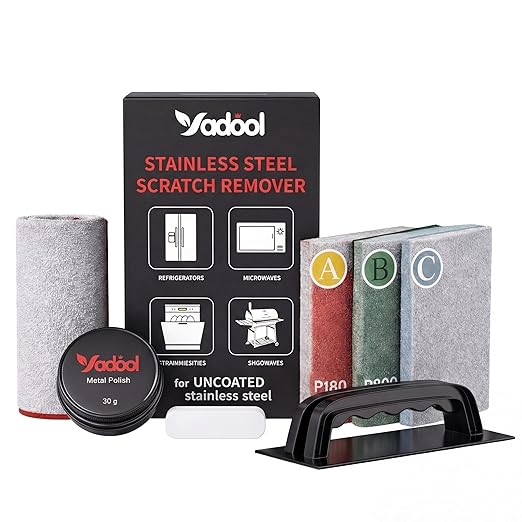 Stainless Steel Scratch Remover Kit for Appliances Non-Coated Stainless Steel Only Reduces Scratches Rust &amp Discoloration Restores Brushed Finish DIY Repair &amp Polish