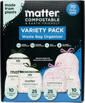 Matter Compostable Variety Pack 3 Gallon and 13 Gallon Kitchen Trash Bags with Drawstring Unscented Durable Leak-Resistant Eco-Friendly 70 Count