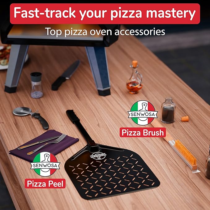 22” Pizza Oven Brush with Stone Scraper - Heat Resistant Stainless Steel Bristles Extra Long Handle - Universal Fit for Most Pizza Ovens