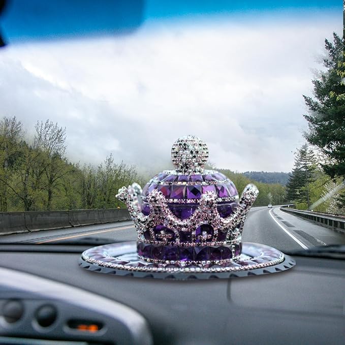 Crown-Shaped Car Air Freshener Diamond Car Ornaments with Anti-Slip Pad Interior Decoration for Home Office(Purple) Perfume Bottle Holder Ornament Air Freshener Cup Holder