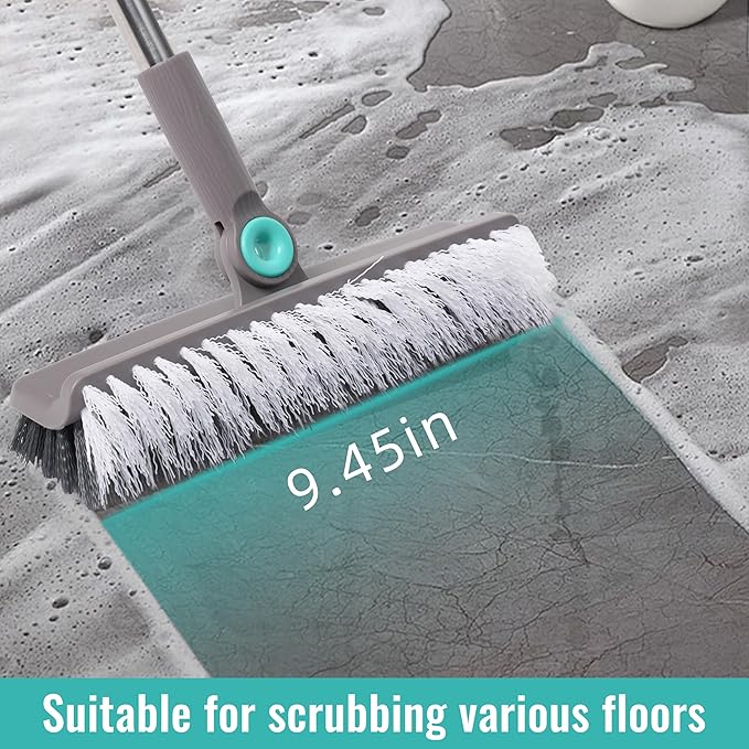 Broom with Dustpan Combo Set Silicone Broom Squeegee and Scrub Brush Set with Long Adjustable Handle for Indoor &amp Outdoor Sweeping and Scrubbing Ideal for Pet Hair Liquids and Dirt