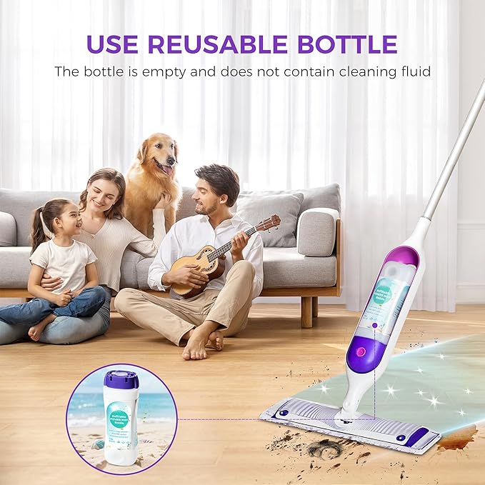 Refillable Bottle for Swiffer® Power Mop™ - 720 ML/24 FL OZ - Leak-Proof HDPE Material Solution Bottle 2 Empty Bottle + 14 Silicone Pads + 1 Funnel Easy Install for Use with Any Cleaning Solution