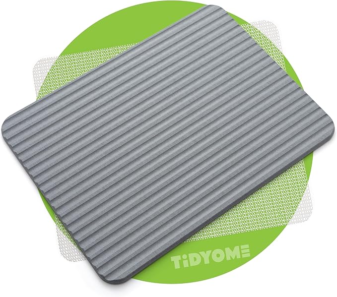 Stone Drying Mat For Kitchen Counter – Non Slip Diatomite Stone Dish Drying Mat With Grooved Surface – 11.8 X 15.8 – Water-Absorbent Fast-Drying Stone Sink Mat Minimalist Kitchen Drying Mat