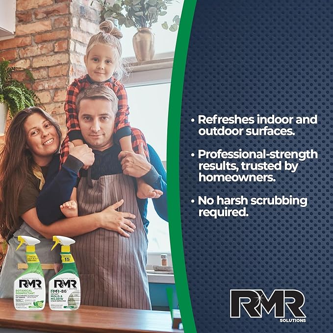 RMR Stain &amp Sanitation System –Instant Mold &amp Mildew Stain Remover + Botanical Disinfectant Cleaner Indoor/Outdoor Cleaning Kit for Kitchens Bathrooms Furniture Siding &amp Deck 2–32 Oz
